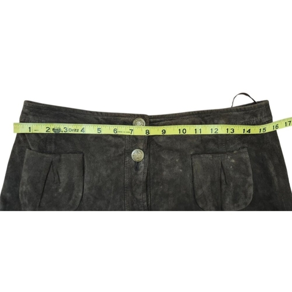 LOFT  Brown Suede Button Front Skirt High Waist Ruffle Hem Flap Pockets Boho 8 - Picture 10 of 11